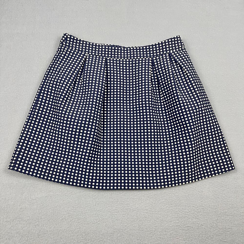 McGinn Polka Dot Pleated Mini Skirt Navy Blue White A-Line Flare Women's M